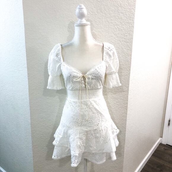 Alice and Olivia Crawford White Eyelet Mini Ruffle Dress - Picture 3 of 12